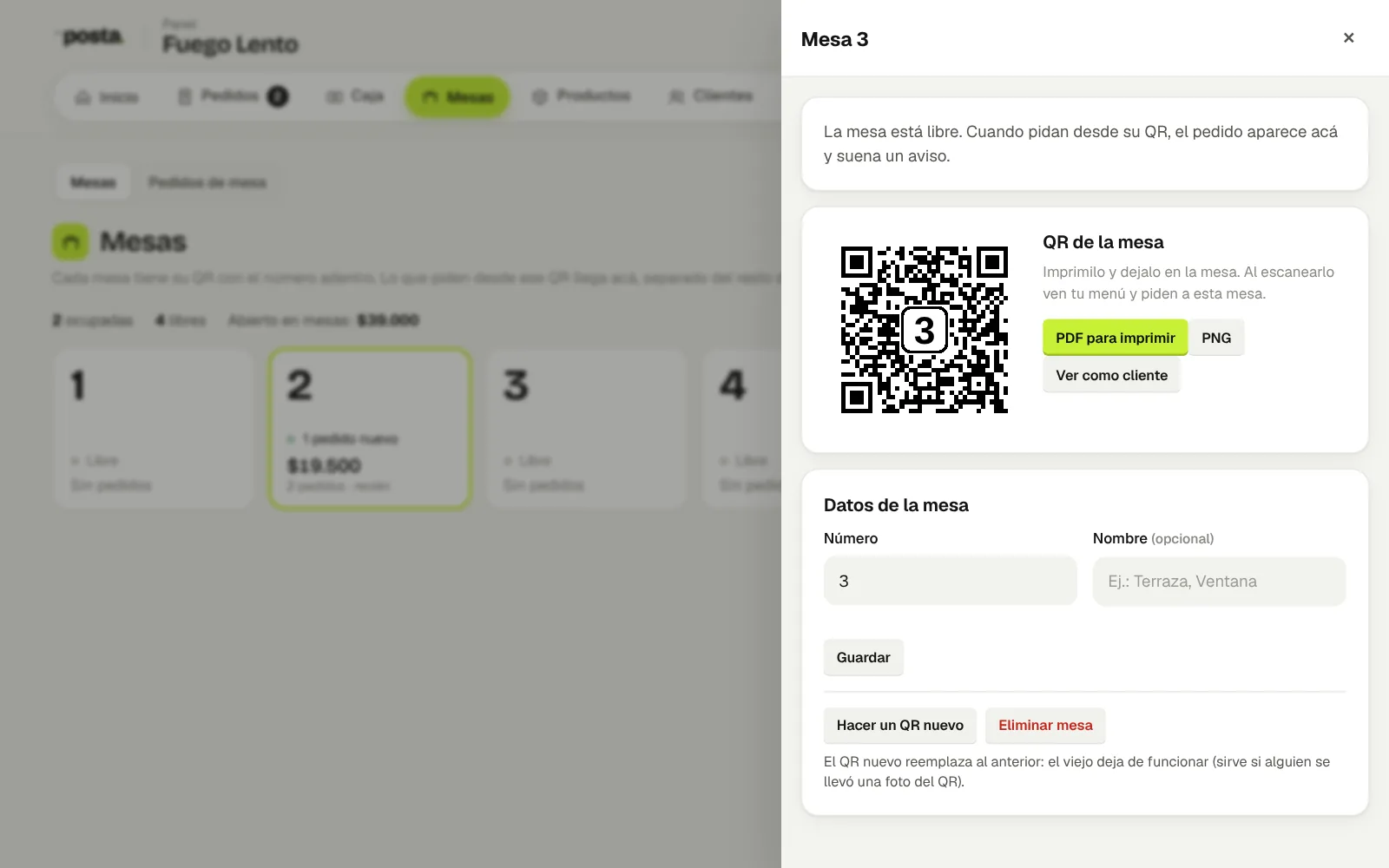 QR de la mesa 3 con el número adentro, listo para imprimir en PDF